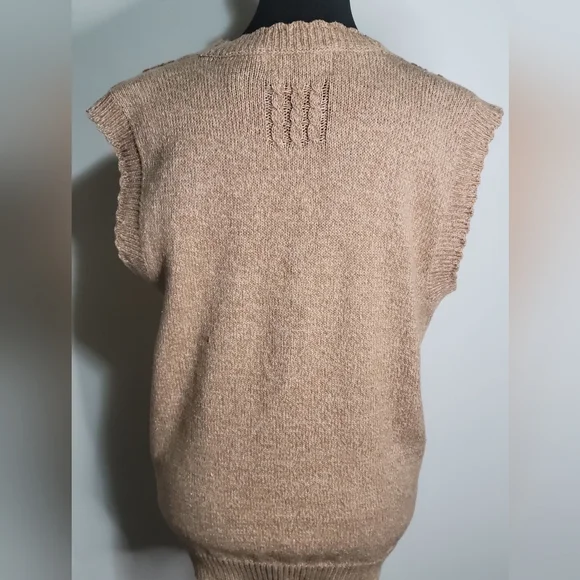 VTG Jantzen Classic Boho Oatmeal Knit Sweater Vest Hand Embroidered Size M. - Picture 4 of 8